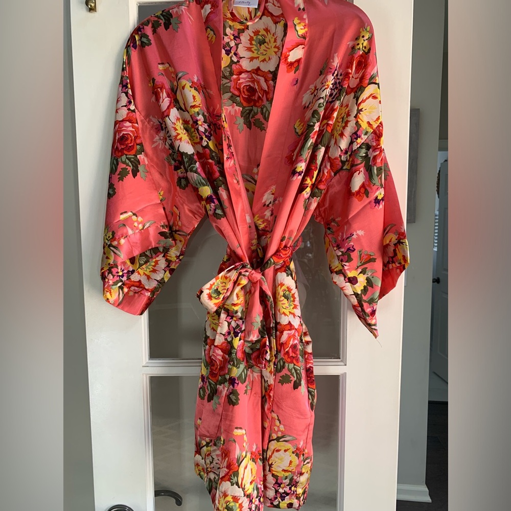 Terracotta Peachy Floral Silky Robe